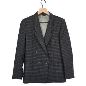 Vintage 90's Nordstrom Cricketeer Wool Gray Plaid Double Breasted Blazer Sz 6